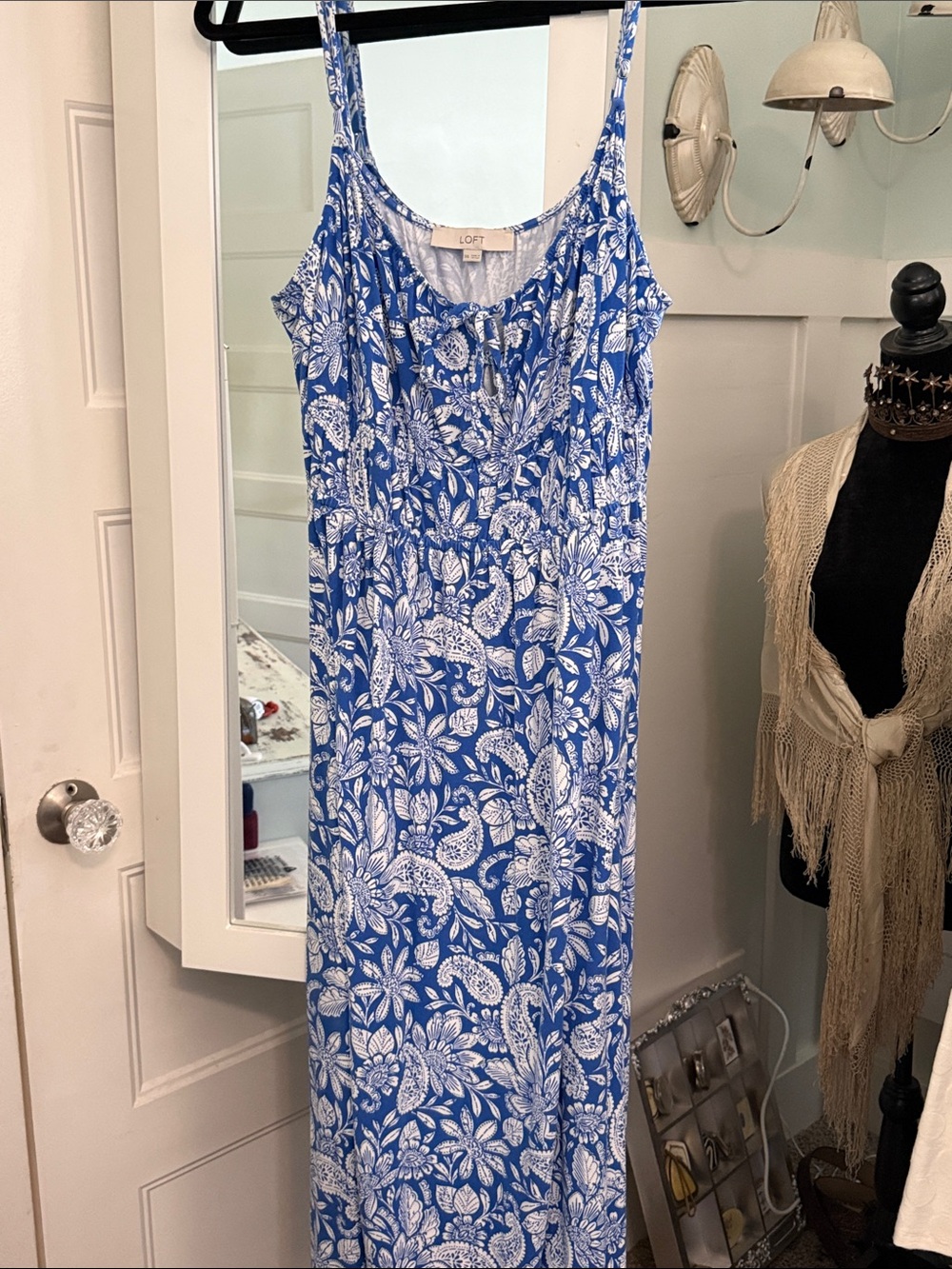LOFT Blue and White Floral Sleeveless Maxi Dress